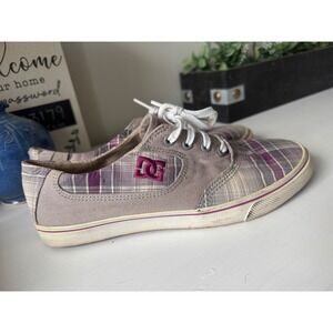 DC Shoes Womens Flash Grey Purple Plaid Canvas Skateboard Sneakers 302908 Size 7